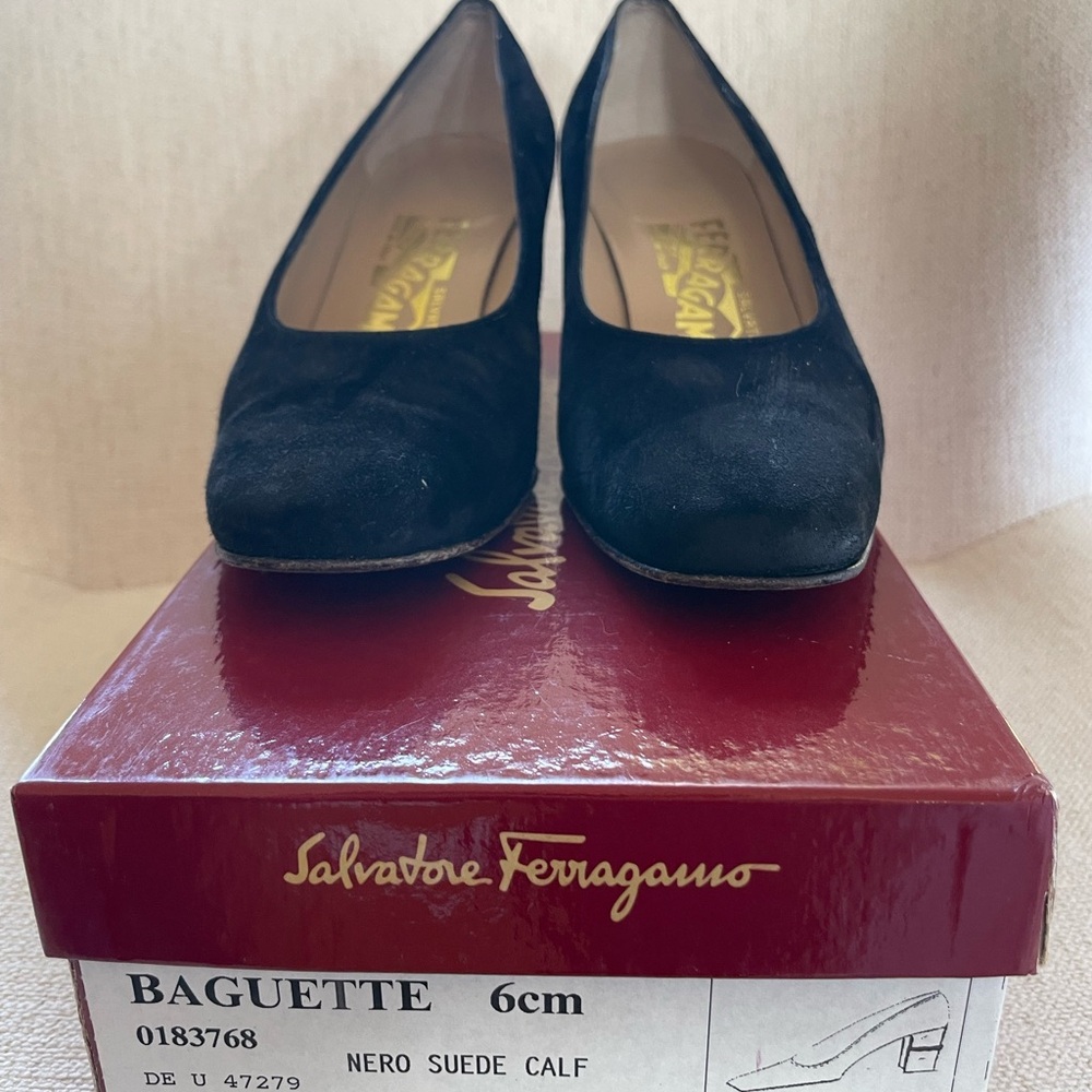 Salvatore Ferragamo Black Suede Heels